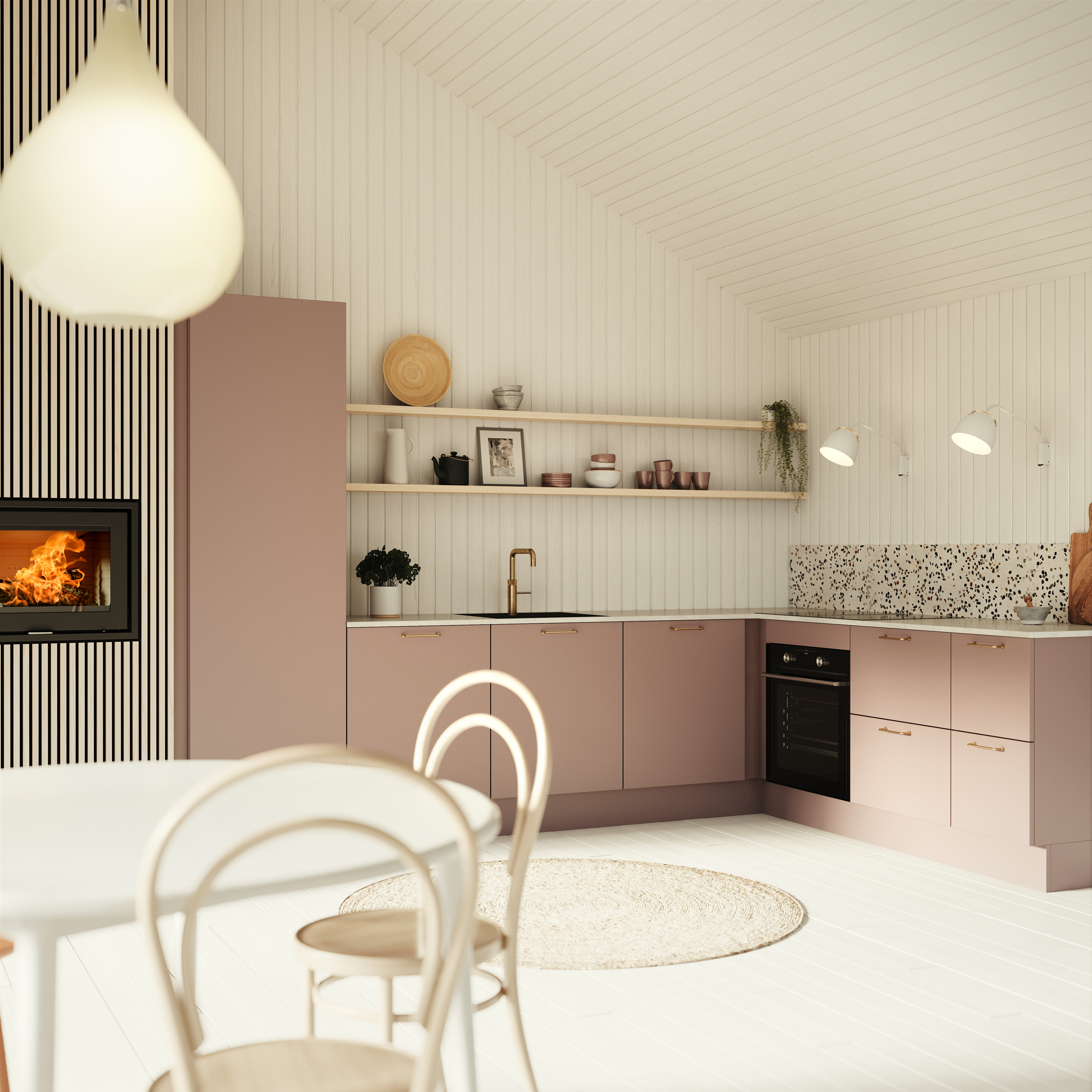 lyserødt køkken